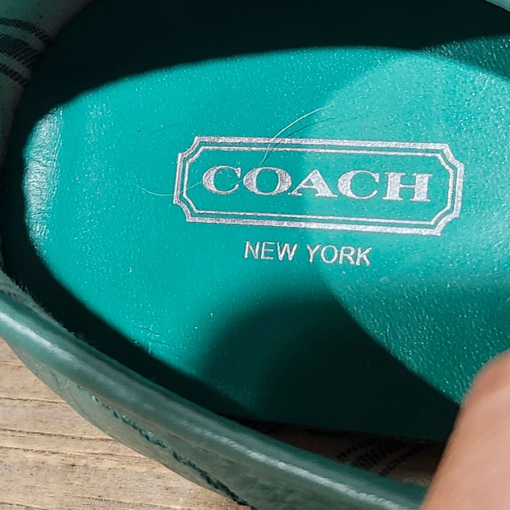Coach 90s Mika Green Leather Suede Embossed Logo Low Top Sneaker Women 9 Cap Toe - Picture 9 of 16